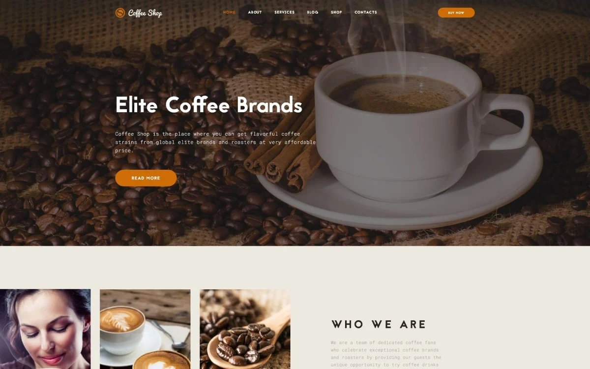A modern e-commerce website for a coffee brand on a laptop screen