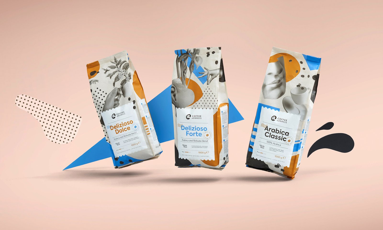 A collection of beautifully designed coffee bags and cans